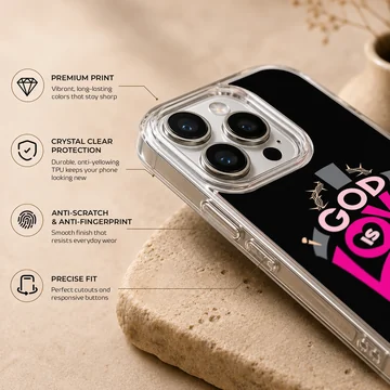 God Is Love christian phone case featuring bold typography and cross illustration — Info