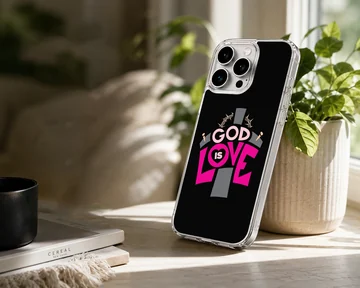 God Is Love christian phone case featuring bold typography and cross illustration — Lifestyle