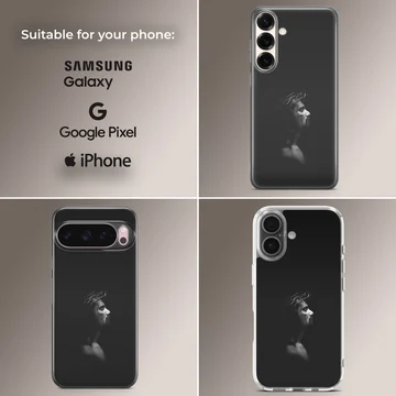 Monochrome portrait of a figure wearing a crown of thorns on a black background phone case — Collage