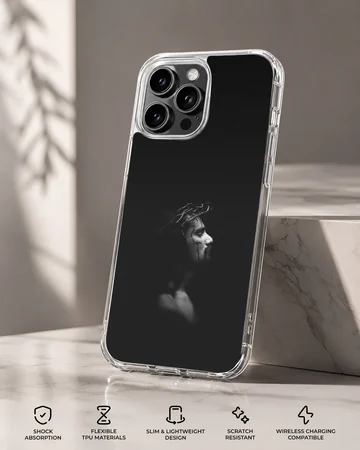 Monochrome portrait of a figure wearing a crown of thorns on a black background phone case — Specs