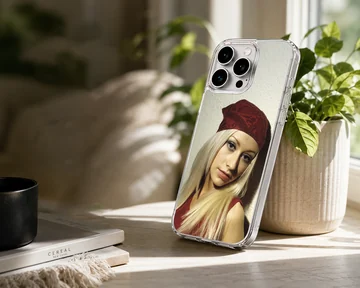 Photographic portrait of a blonde woman wearing a red paisley bandana printed on a phone case — Lifestyle