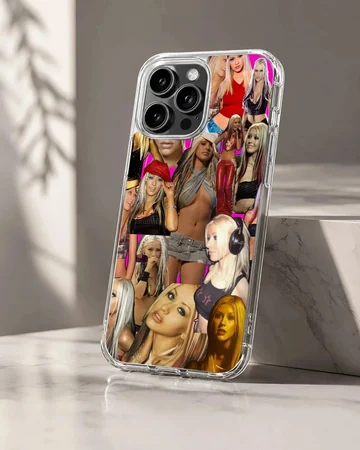 Vibrant pop nostalgia photo collage featuring Christina Aguilera on a matte finish phone case