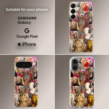 Vibrant pop nostalgia photo collage featuring Christina Aguilera on a matte finish phone case — Collage