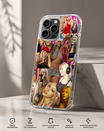 Vibrant pop nostalgia photo collage featuring Christina Aguilera on a matte finish phone case — Specs