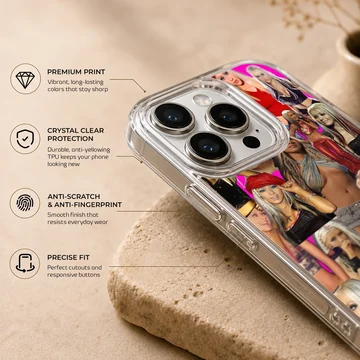 Vibrant pop nostalgia photo collage featuring Christina Aguilera on a matte finish phone case — Info