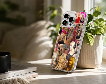 Vibrant pop nostalgia photo collage featuring Christina Aguilera on a matte finish phone case — Lifestyle