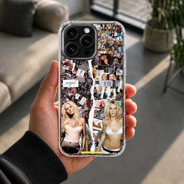 A decorative phone case featuring a nostalgic pop music photo collage with a split tear design — Lifestyle