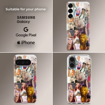 A photo collage phone case featuring pop music memorabilia and portraits of a female singer — Collage
