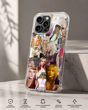 A photo collage phone case featuring pop music memorabilia and portraits of a female singer — Specs