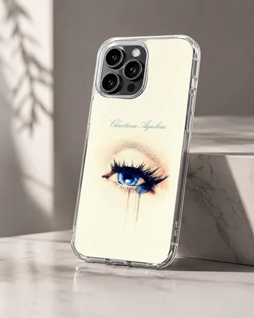 Detailed artwork of a striking blue eye with long lashes on a phone case — Hero