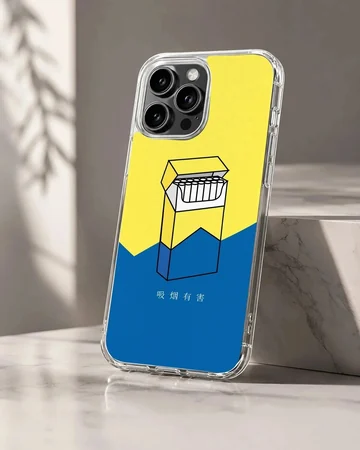 A cigarette art illustration in blue and yellow on a matte snap phone case