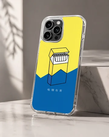 A cigarette art illustration in blue and yellow on a matte snap phone case — Hero