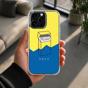 A cigarette art illustration in blue and yellow on a matte snap phone case — Lifestyle