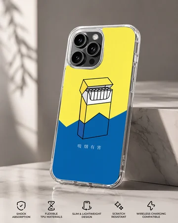 A cigarette art illustration in blue and yellow on a matte snap phone case — Specs