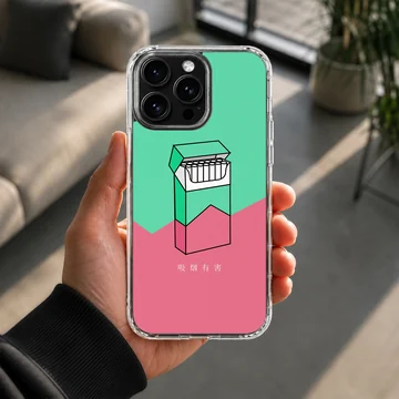 Digital illustration of a cigarette pack against a green and pink background on a phone case — Lifestyle