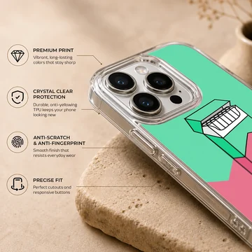 Digital illustration of a cigarette pack against a green and pink background on a phone case — Info
