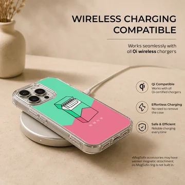 Digital illustration of a cigarette pack against a green and pink background on a phone case — Charging