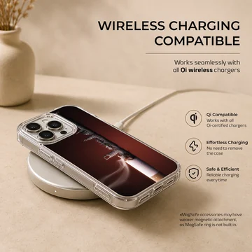 Close-up photographic print of a burning cigarette against a dark red background on a phone case — Charging