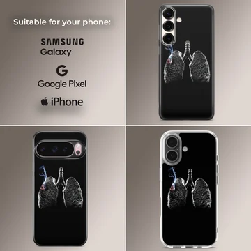 Cigarette matchstick lungs illustration on a black matte phone case — Collage