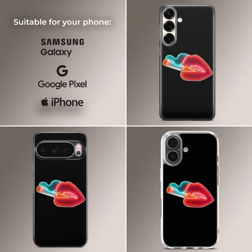 Neon lips and cigarette graphic printed on a phone case — Collage