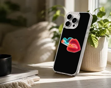 Neon lips and cigarette graphic printed on a phone case — Lifestyle