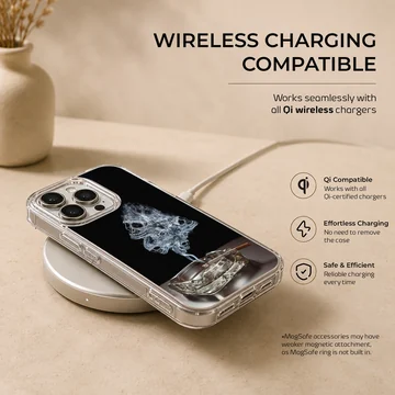 A dark phone case design featuring wisps of smoke forming skulls rising from an ashtray phone case — Charging