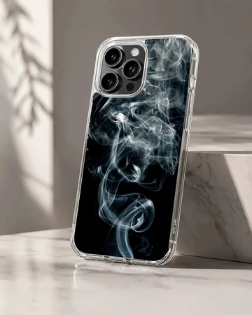 Swirling white smoke tendrils on a deep black background phone case