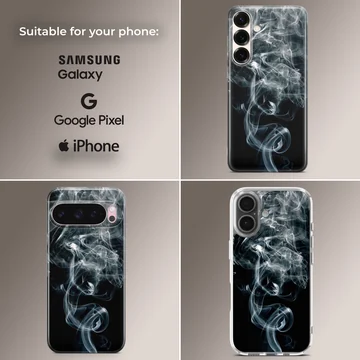 Swirling white smoke tendrils on a deep black background phone case — Collage