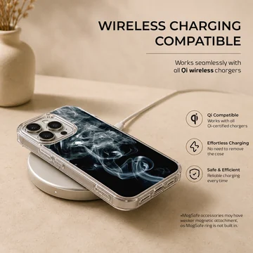 Swirling white smoke tendrils on a deep black background phone case — Charging