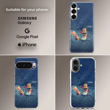 A humorous cartoon illustration of two cigarette characters boxing on a blue background phone case — Collage