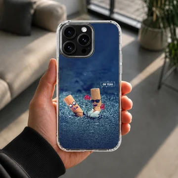 A humorous cartoon illustration of two cigarette characters boxing on a blue background phone case — Lifestyle
