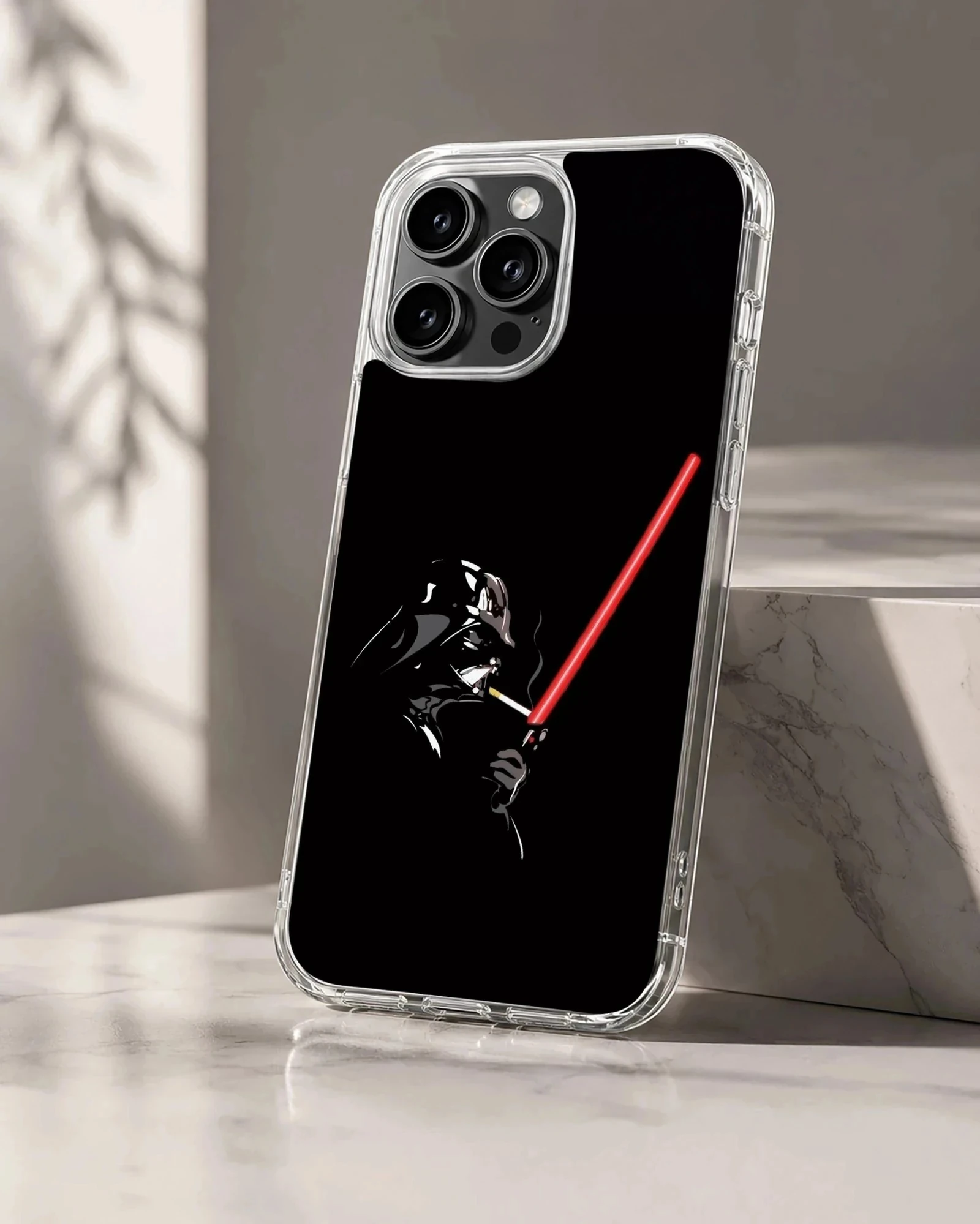 Dark villain character holding a glowing red lightsaber phone case