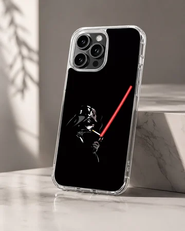 Dark villain character holding a glowing red lightsaber phone case — Hero