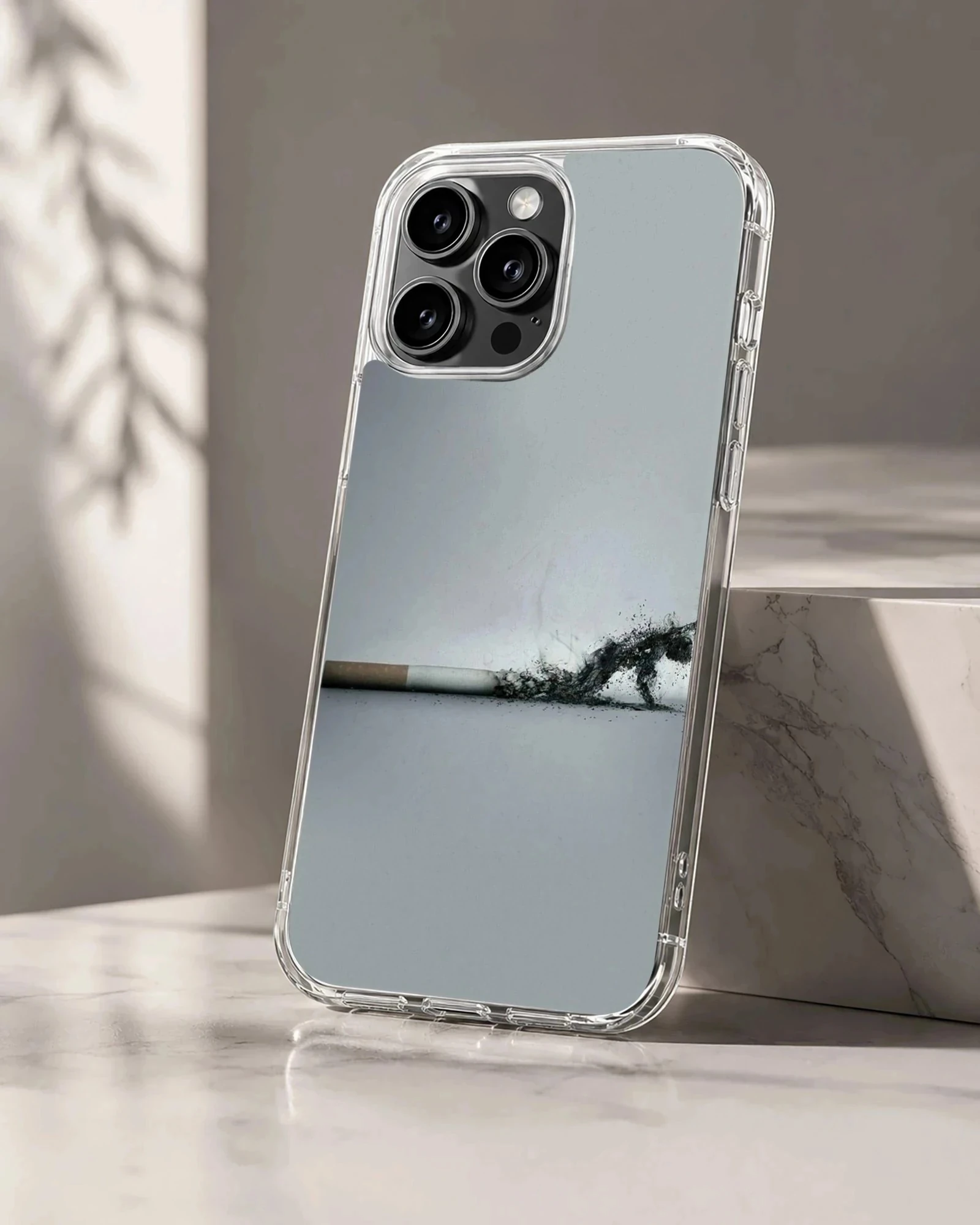 Cigarette and smoke ash art printed on a phone case