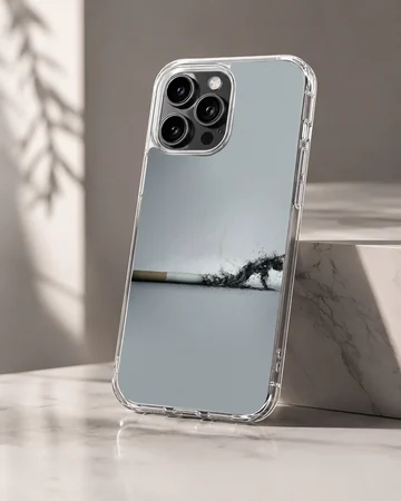 Cigarette and smoke ash art printed on a phone case — Hero