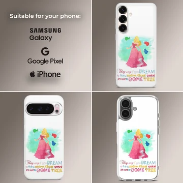 Watercolor princess illustration with a quote in whimsical lettering on a phone case — Collage