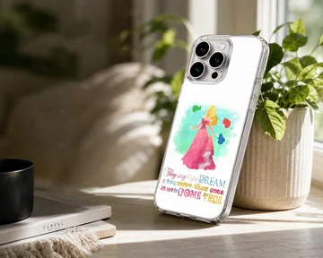 Watercolor princess illustration with a quote in whimsical lettering on a phone case — Lifestyle