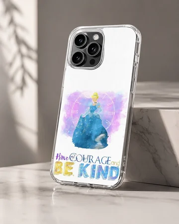 Cinderella silhouette in a blue dress with watercolor splash and inspirational quote on a phone case — Hero
