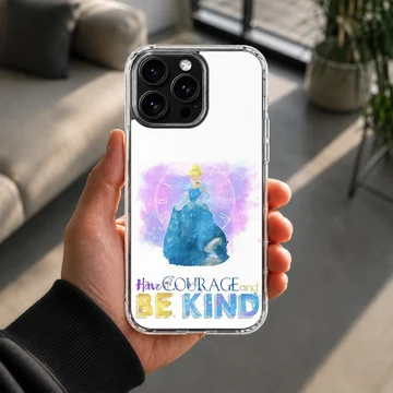 Cinderella silhouette in a blue dress with watercolor splash and inspirational quote on a phone case — Lifestyle