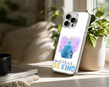 Cinderella silhouette in a blue dress with watercolor splash and inspirational quote on a phone case — Lifestyle