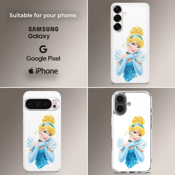 Cinderella cartoon illustration wearing a blue gown and matching gloves phone case — Collage