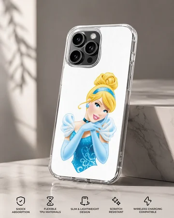 Cinderella cartoon illustration wearing a blue gown and matching gloves phone case — Specs