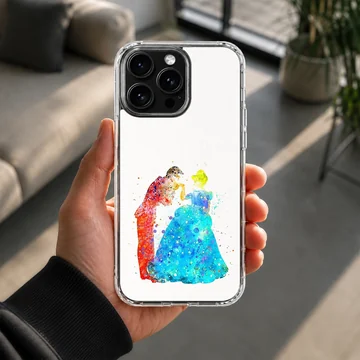 Watercolor painting of two dancers in blue and red splashes on a phone case — Lifestyle