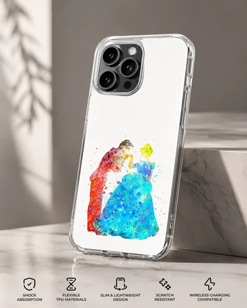 Watercolor painting of two dancers in blue and red splashes on a phone case — Specs