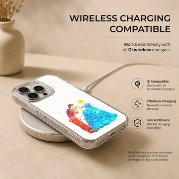 Watercolor painting of two dancers in blue and red splashes on a phone case — Charging