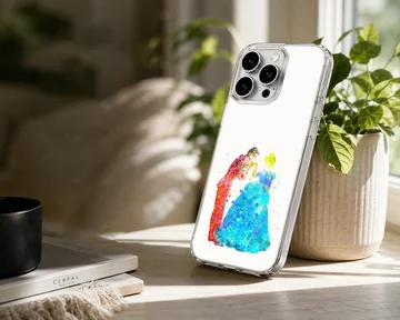 Watercolor painting of two dancers in blue and red splashes on a phone case — Lifestyle