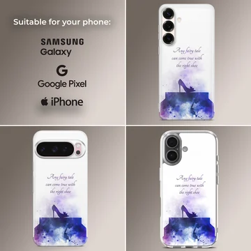 Cinderella glass slipper silhouette in purple watercolor with script text phone case — Collage