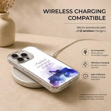 Cinderella glass slipper silhouette in purple watercolor with script text phone case — Charging
