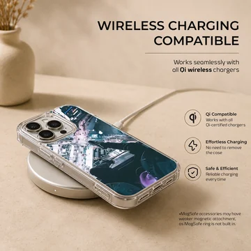 Urban rooftop view looking down at city lights and streets on a phone case — Charging