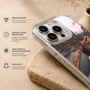 City view skyline perspective printed on a slim matte phone case — Info